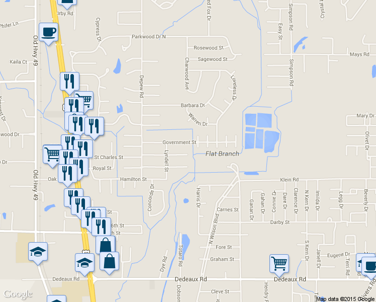 map of restaurants, bars, coffee shops, grocery stores, and more near 15142 Saint Charles Street in Gulfport