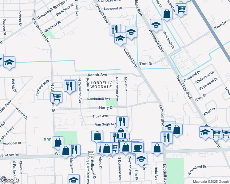 map of restaurants, bars, coffee shops, grocery stores, and more near 977 North Donmoor Avenue in Baton Rouge