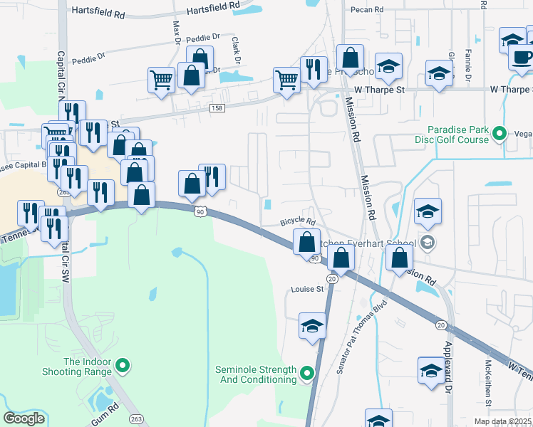 map of restaurants, bars, coffee shops, grocery stores, and more near 1800 Aster Lake Boulevard in Tallahassee