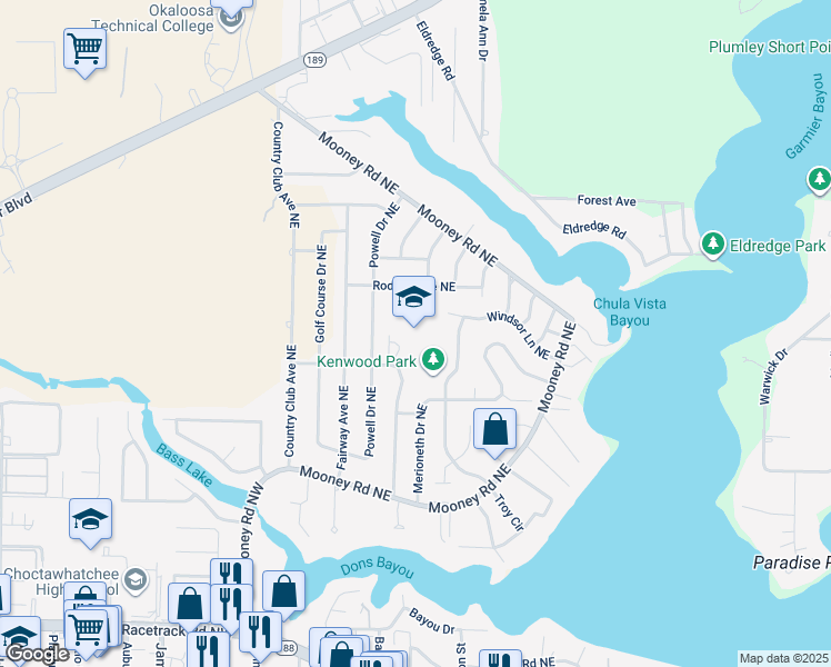 map of restaurants, bars, coffee shops, grocery stores, and more near 15 Eagle Street Northeast in Fort Walton Beach