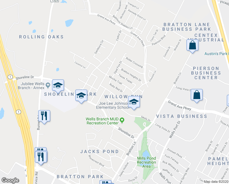 map of restaurants, bars, coffee shops, grocery stores, and more near 3508 Kissman Drive in Austin