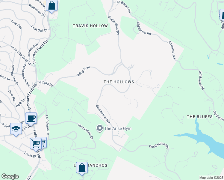 map of restaurants, bars, coffee shops, grocery stores, and more near 6821 Destination Way in Leander