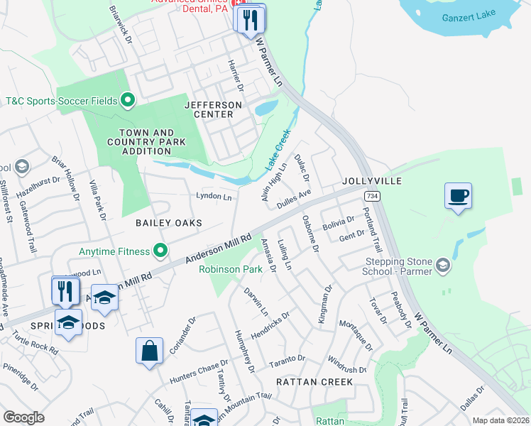 map of restaurants, bars, coffee shops, grocery stores, and more near 8301 Alvin High Lane in Austin