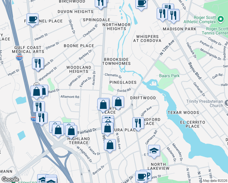 map of restaurants, bars, coffee shops, grocery stores, and more near 138 Mango Street in Pensacola
