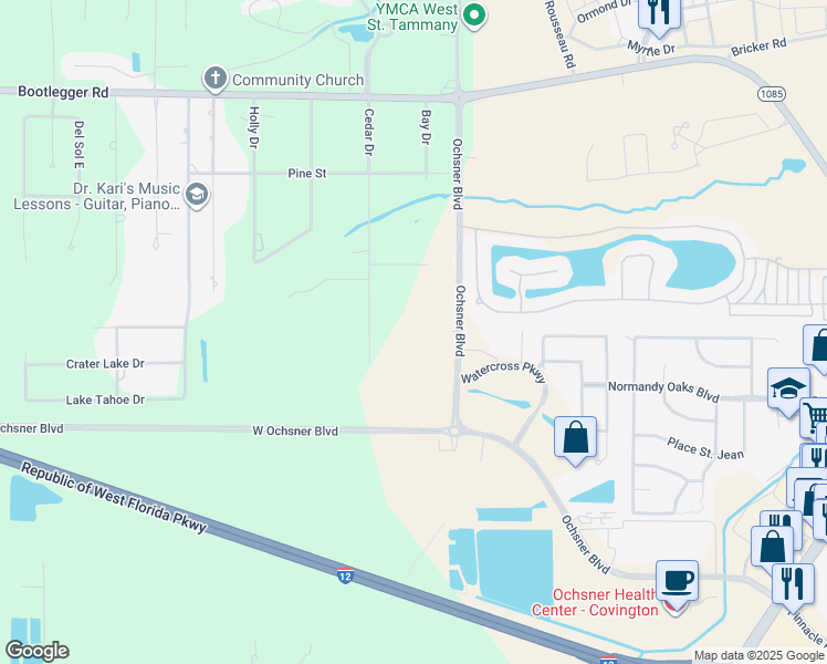 map of restaurants, bars, coffee shops, grocery stores, and more near 1842 Ochsner Boulevard in Covington