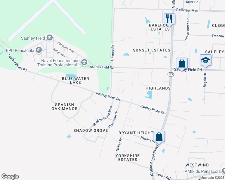 map of restaurants, bars, coffee shops, grocery stores, and more near 6018 East Fence Road in Bellview