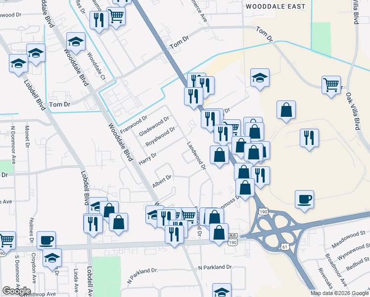 map of restaurants, bars, coffee shops, grocery stores, and more near 8243 Queenswood Court in Baton Rouge