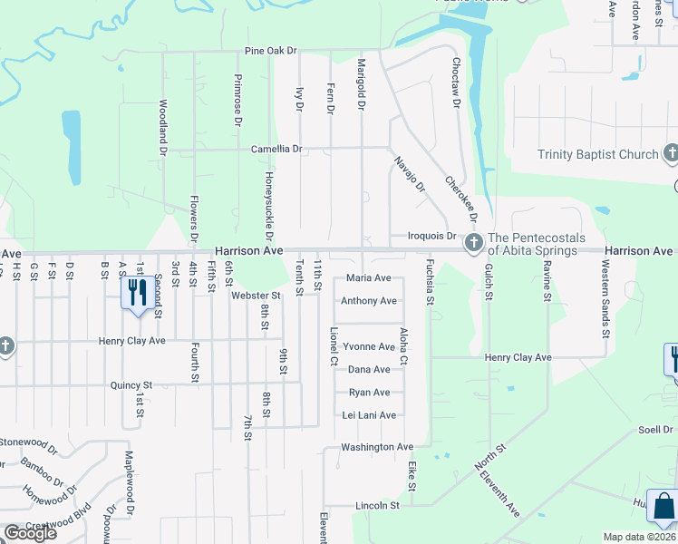 map of restaurants, bars, coffee shops, grocery stores, and more near 406 Maria Avenue in Abita Springs