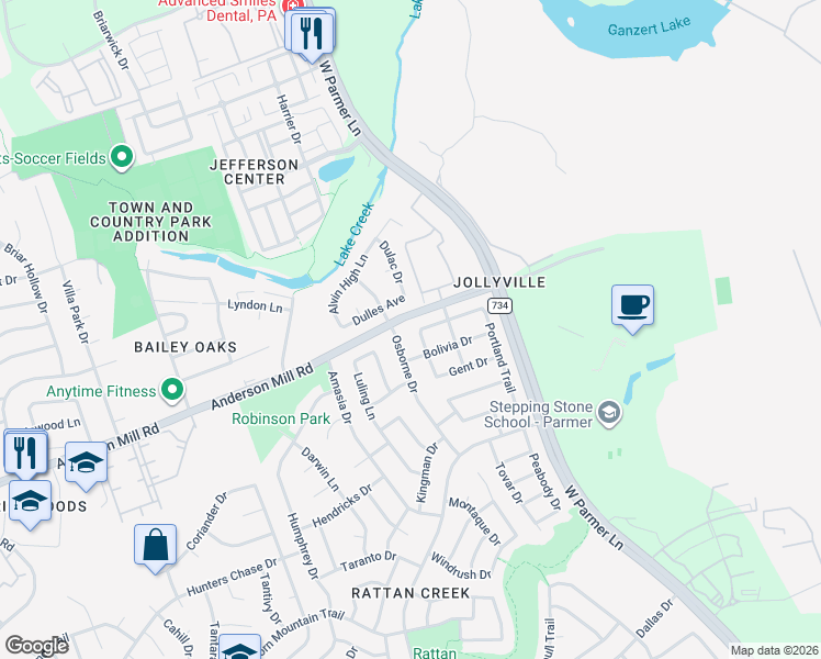 map of restaurants, bars, coffee shops, grocery stores, and more near 8125 Rimini Trail in Austin
