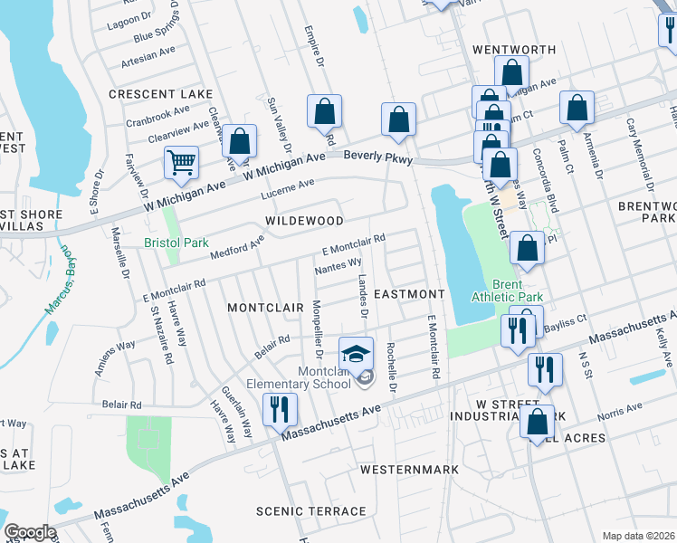 map of restaurants, bars, coffee shops, grocery stores, and more near 849 Nantes Way in Pensacola