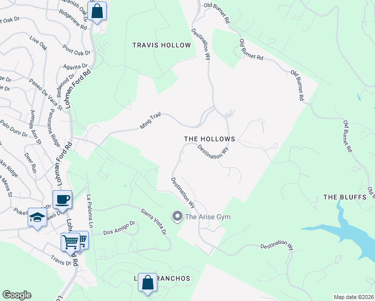 map of restaurants, bars, coffee shops, grocery stores, and more near 6713 Destination Way in Leander