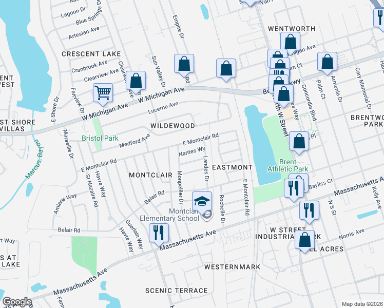 map of restaurants, bars, coffee shops, grocery stores, and more near 849 Nantes Way in Pensacola