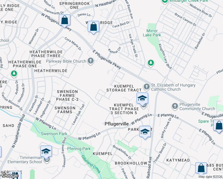 map of restaurants, bars, coffee shops, grocery stores, and more near 600C Skiff Moth Drive in Pflugerville