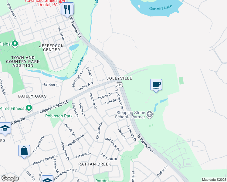 map of restaurants, bars, coffee shops, grocery stores, and more near 13535 Bolivia Drive in Austin