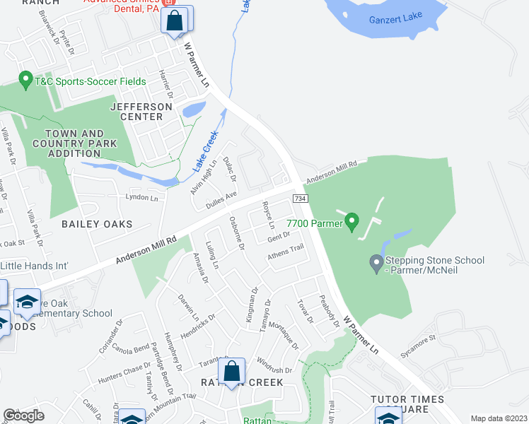 map of restaurants, bars, coffee shops, grocery stores, and more near 13427 Albania Way in Austin