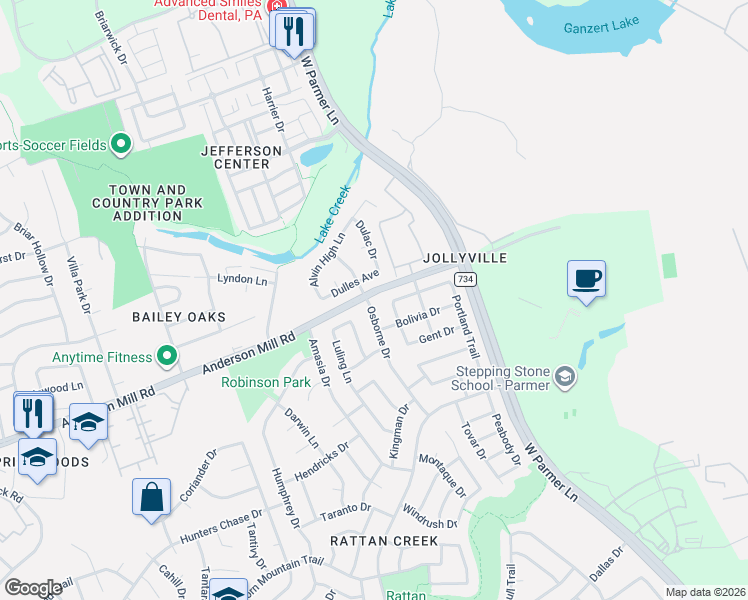 map of restaurants, bars, coffee shops, grocery stores, and more near 8125 Rimini Trail in Austin