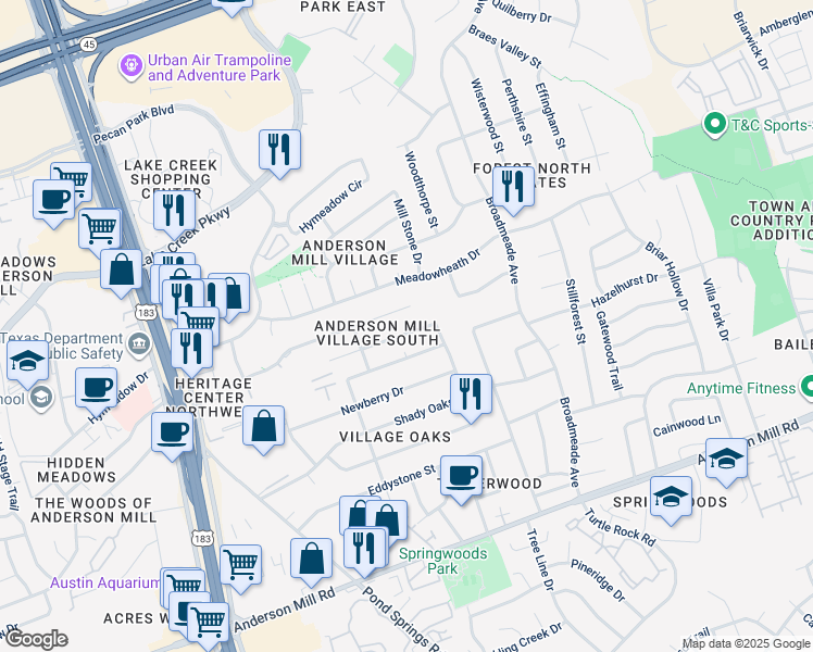 map of restaurants, bars, coffee shops, grocery stores, and more near 9516 Dalewood Drive in Austin