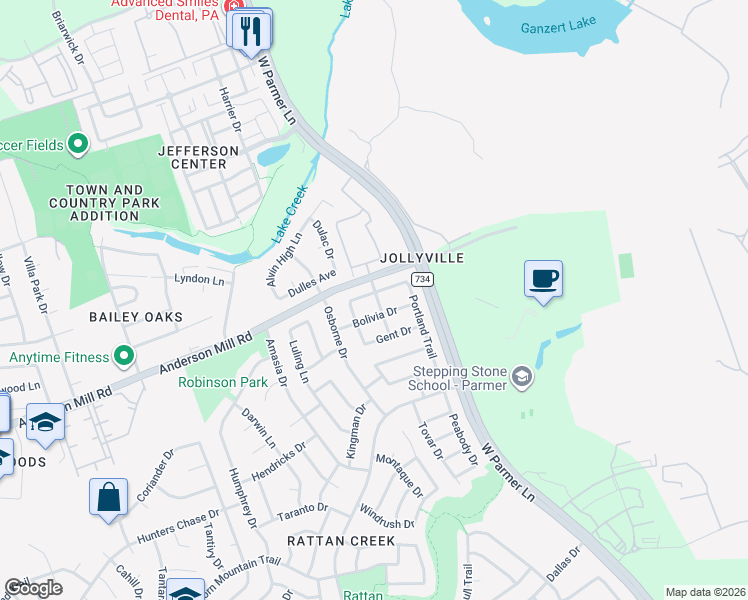 map of restaurants, bars, coffee shops, grocery stores, and more near 13427 Albania Way in Austin
