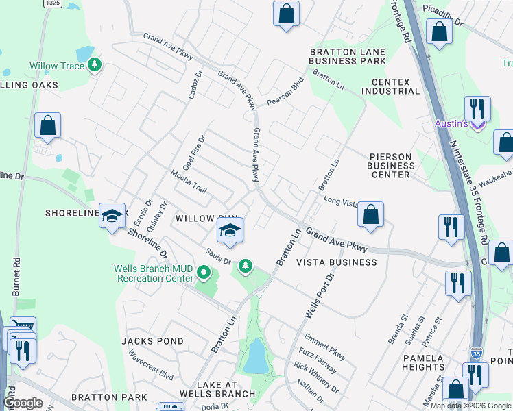 map of restaurants, bars, coffee shops, grocery stores, and more near 15633 Imperial Jade Drive in Austin