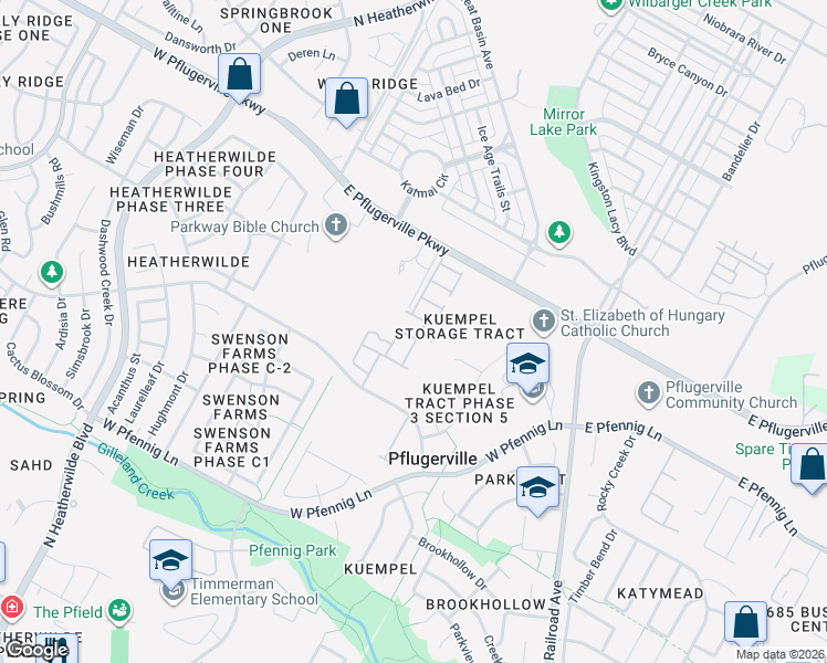 map of restaurants, bars, coffee shops, grocery stores, and more near 600C Skiff Moth Drive in Pflugerville
