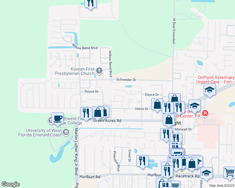 map of restaurants, bars, coffee shops, grocery stores, and more near 1788 Old Ranch Road in Fort Walton Beach