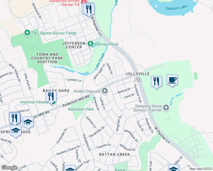map of restaurants, bars, coffee shops, grocery stores, and more near 13437 Dulles Avenue in Austin