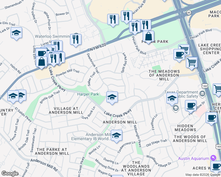 map of restaurants, bars, coffee shops, grocery stores, and more near 10904 Running Buck Lane in Austin