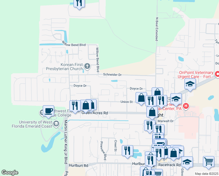 map of restaurants, bars, coffee shops, grocery stores, and more near 1780 Old Ranch Road in Fort Walton Beach