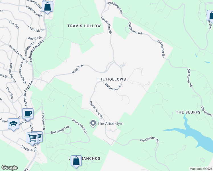 map of restaurants, bars, coffee shops, grocery stores, and more near 6821 Destination Way in Leander