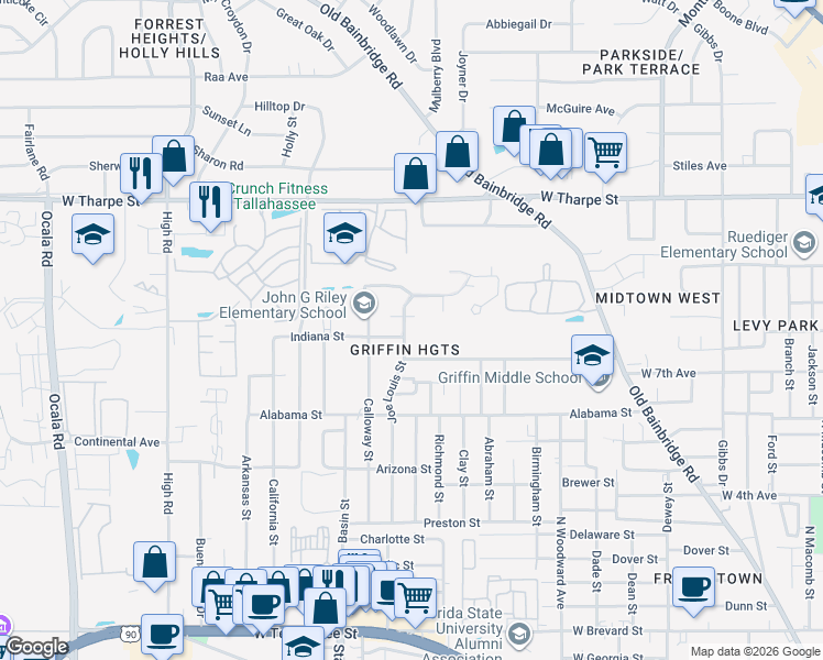 map of restaurants, bars, coffee shops, grocery stores, and more near in Tallahassee