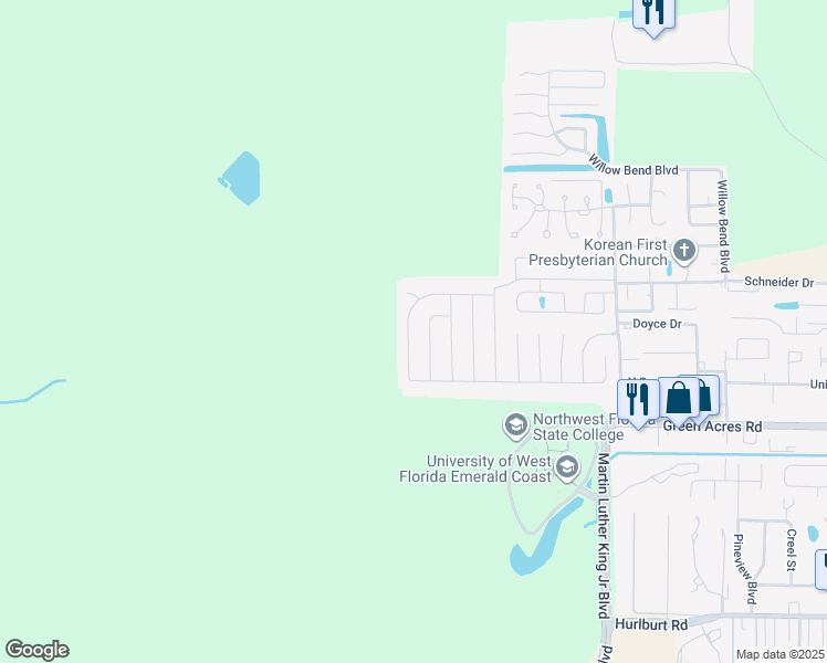 map of restaurants, bars, coffee shops, grocery stores, and more near 1615 West Campbell Drive in Fort Walton Beach