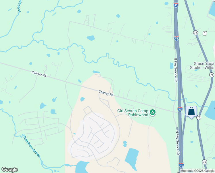 map of restaurants, bars, coffee shops, grocery stores, and more near 4946 Calvary Road in Willis