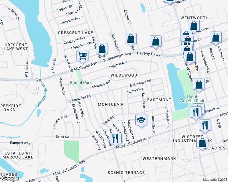 map of restaurants, bars, coffee shops, grocery stores, and more near 4520 Le Moyne Lane in Pensacola