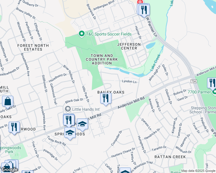 map of restaurants, bars, coffee shops, grocery stores, and more near 8609 Talyne Chaise Circle in Austin