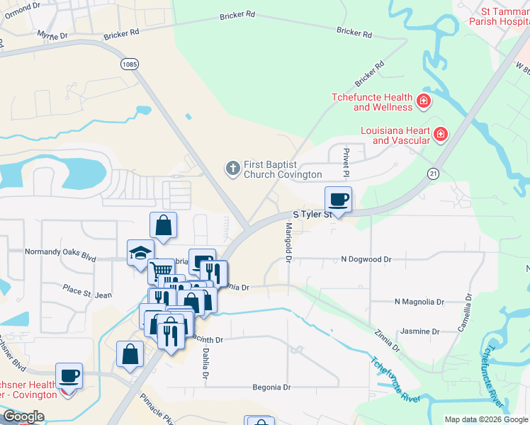 map of restaurants, bars, coffee shops, grocery stores, and more near in Covington