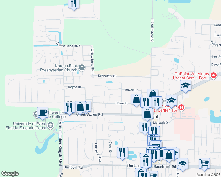map of restaurants, bars, coffee shops, grocery stores, and more near 1130 Jeni Mae Court in Fort Walton Beach