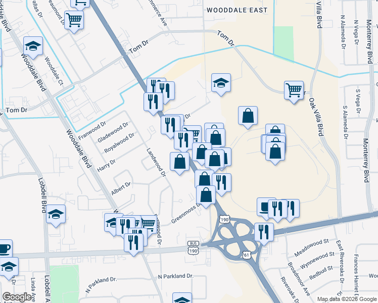 map of restaurants, bars, coffee shops, grocery stores, and more near 8383 Airline Highway in Baton Rouge