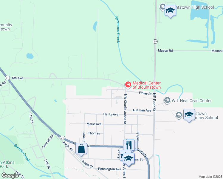 map of restaurants, bars, coffee shops, grocery stores, and more near 500 Finlay Street in Blountstown
