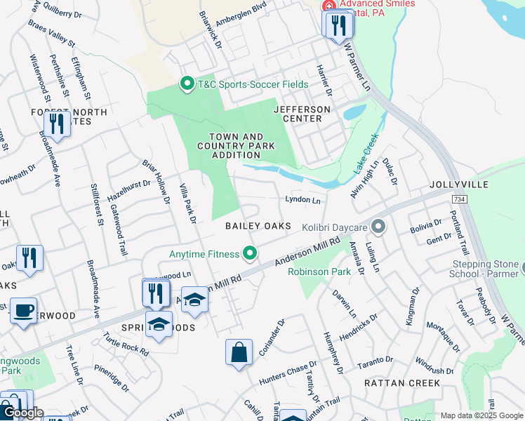 map of restaurants, bars, coffee shops, grocery stores, and more near 8609 Talyne Chaise Circle in Austin