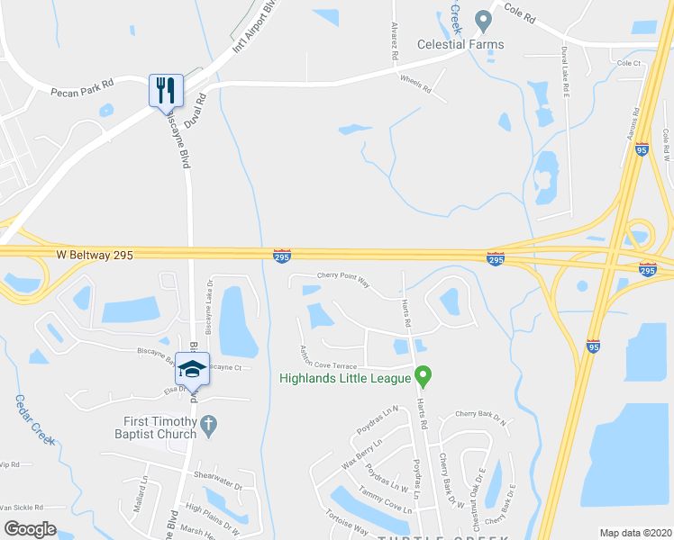 map of restaurants, bars, coffee shops, grocery stores, and more near 945 Cherry Point Way in Jacksonville
