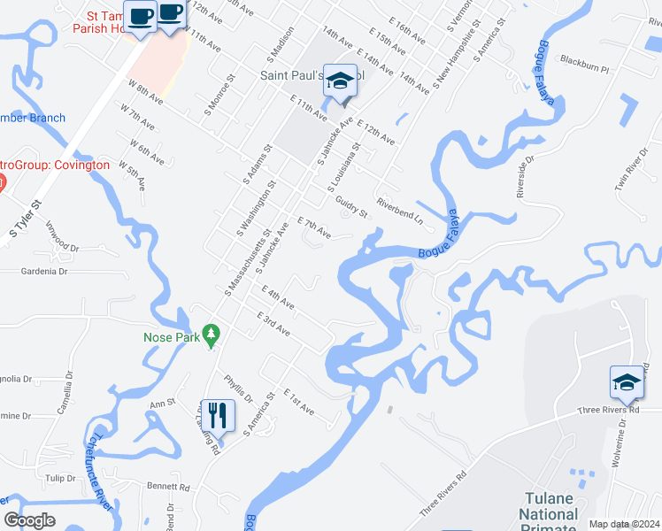 map of restaurants, bars, coffee shops, grocery stores, and more near 622 East 7th Avenue in Covington