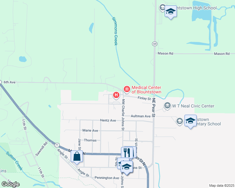 map of restaurants, bars, coffee shops, grocery stores, and more near 20402 Finlay Street in Blountstown
