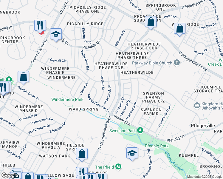 map of restaurants, bars, coffee shops, grocery stores, and more near 17006 Dashwood Creek Drive in Pflugerville