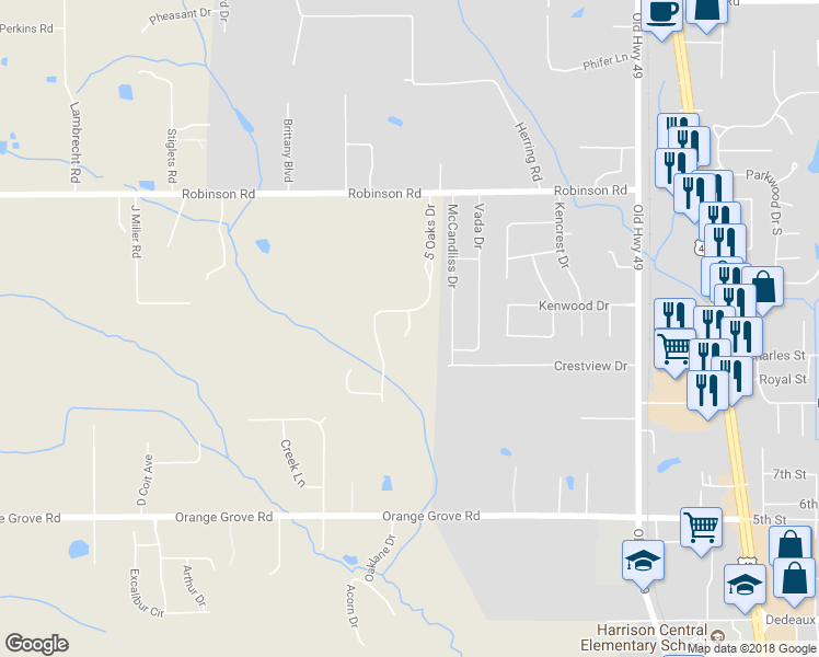 map of restaurants, bars, coffee shops, grocery stores, and more near 12064 5 Oaks Circle in Gulfport