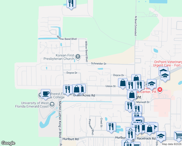 map of restaurants, bars, coffee shops, grocery stores, and more near 1788 Old Ranch Road in Fort Walton Beach