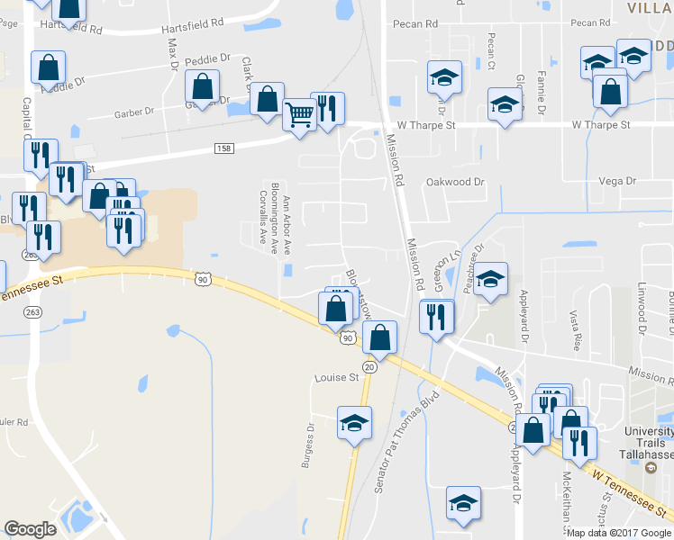 map of restaurants, bars, coffee shops, grocery stores, and more near 8 Blountstown Court in Tallahassee
