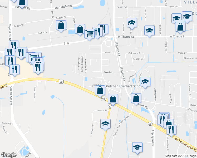 map of restaurants, bars, coffee shops, grocery stores, and more near 3165 Allison Marie Court in Tallahassee