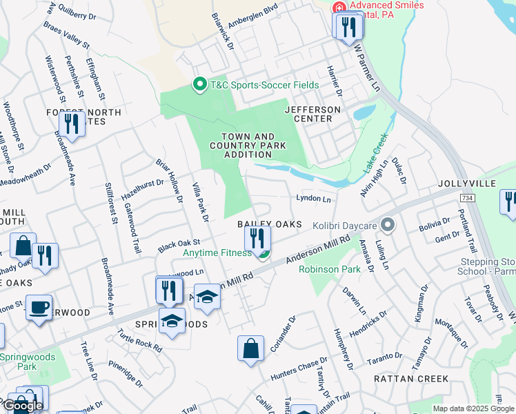 map of restaurants, bars, coffee shops, grocery stores, and more near 8609 Talyne Chaise Circle in Austin
