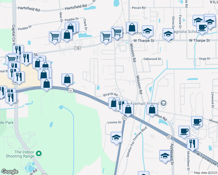map of restaurants, bars, coffee shops, grocery stores, and more near 3128 Bicycle Road in Tallahassee