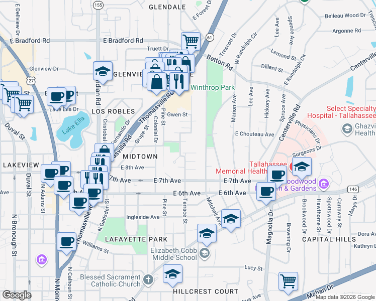 map of restaurants, bars, coffee shops, grocery stores, and more near 810 Ashlyn Forest Drive in Tallahassee